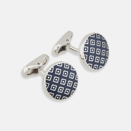 Blue Lattice Circle Cufflinks