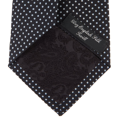 Black and White Small Spot Printed Silk Tie Image 3