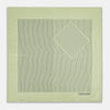 View 3 of product The Melon Green Stripe Silk Pocket Square by Turnbull & Asser features thin vertical black lines on light green silk, neatly folded to display both sides. The lower corner reads “TURNBULL & ASSER HAND PRINTED IN ENGLAND.”.