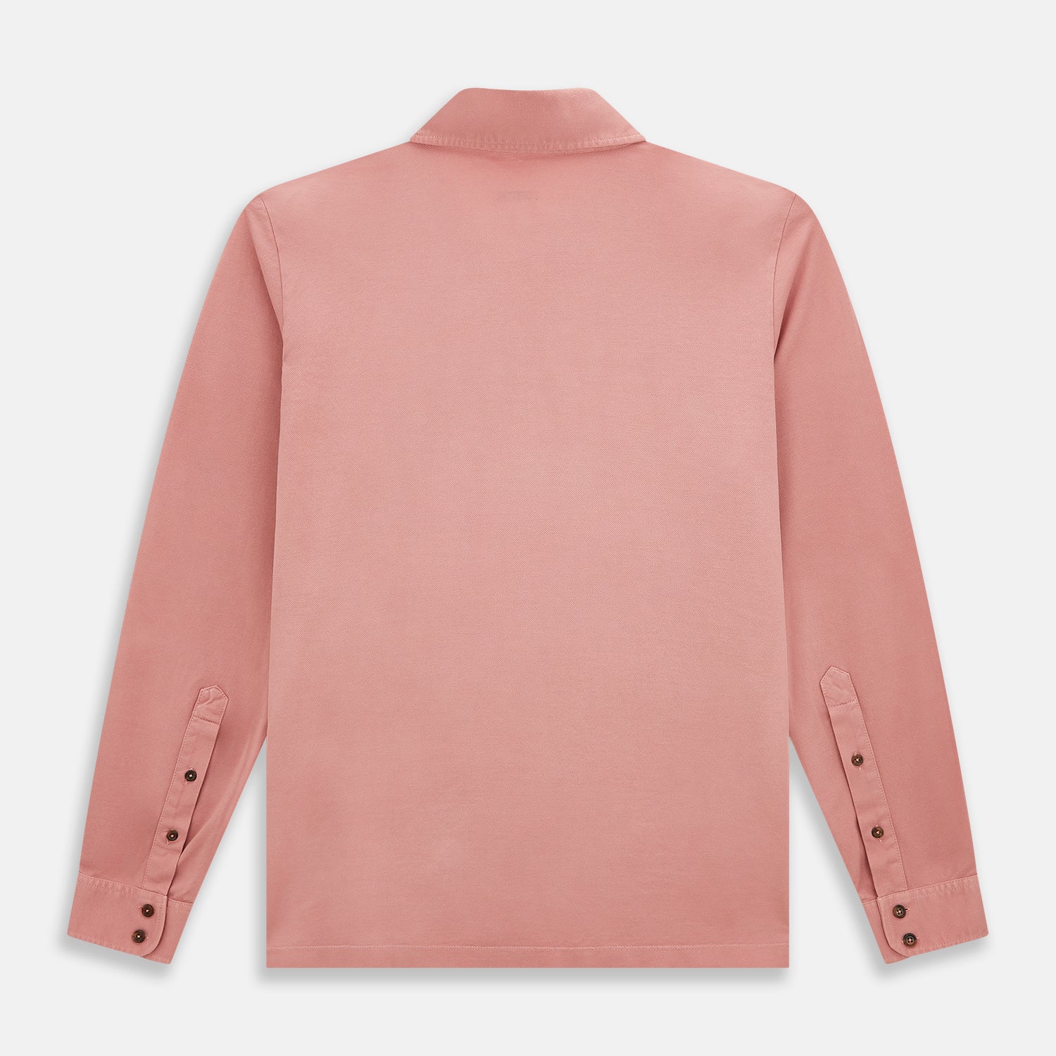 View 3 of product A Turnbull & Asser Red Rugby Polo Shirt with long sleeves, a collared neckline, v-neck opening, and no buttons is laid flat on a white background.