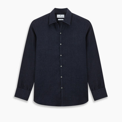 Navy Linen Windsor Shirt Image 8