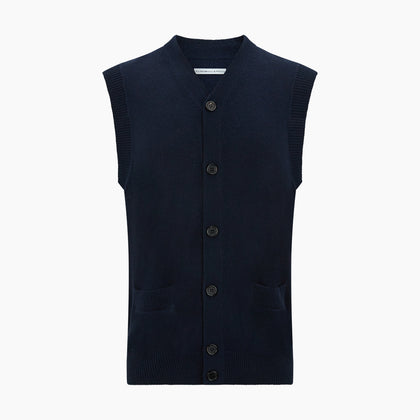 Navy Cashmere V-neck Sleeveless Cardigan Image 3