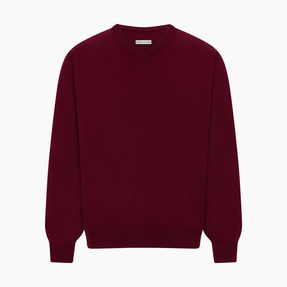 Burgundy Cashmere V-neck Jumper Image 4