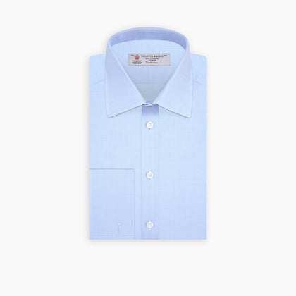 Light Blue Herringbone Superfine Cotton Shirt with T&amp;A Collar and 3-Button Cuffs Image 2