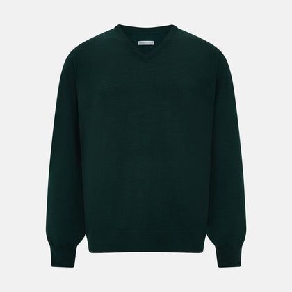 Petrol Green Merino V-Neck Jumper