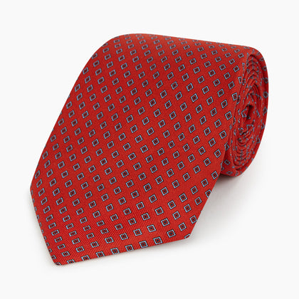 Red and Blue Square-Patterned Silk Tie Image 4