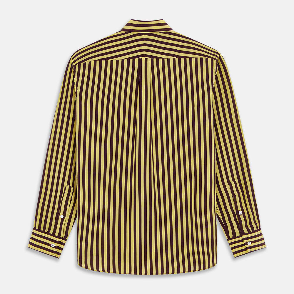 Yellow and Burgundy Candy Stripe Silk Weekend Fit Harold Shirt