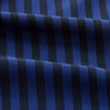 View 4 of product The Turnbull & Asser Navy and Blue Multi Stripe Silk Holiday Fit Winnington Shirt features white buttons, a notched collar, and a chest pocket, shown laid flat on a white background.