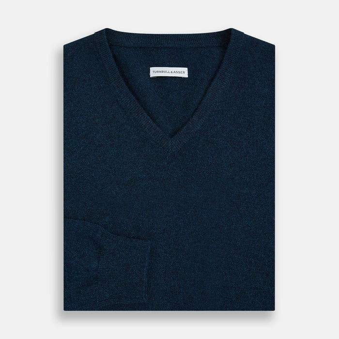 Dark Green Melange Cashmere V-neck Jumper Image 3