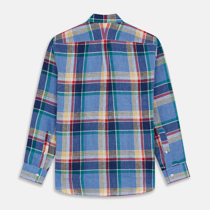 Blue Multi Check Linen Weekend Fit Suffolk Shirt Image 4