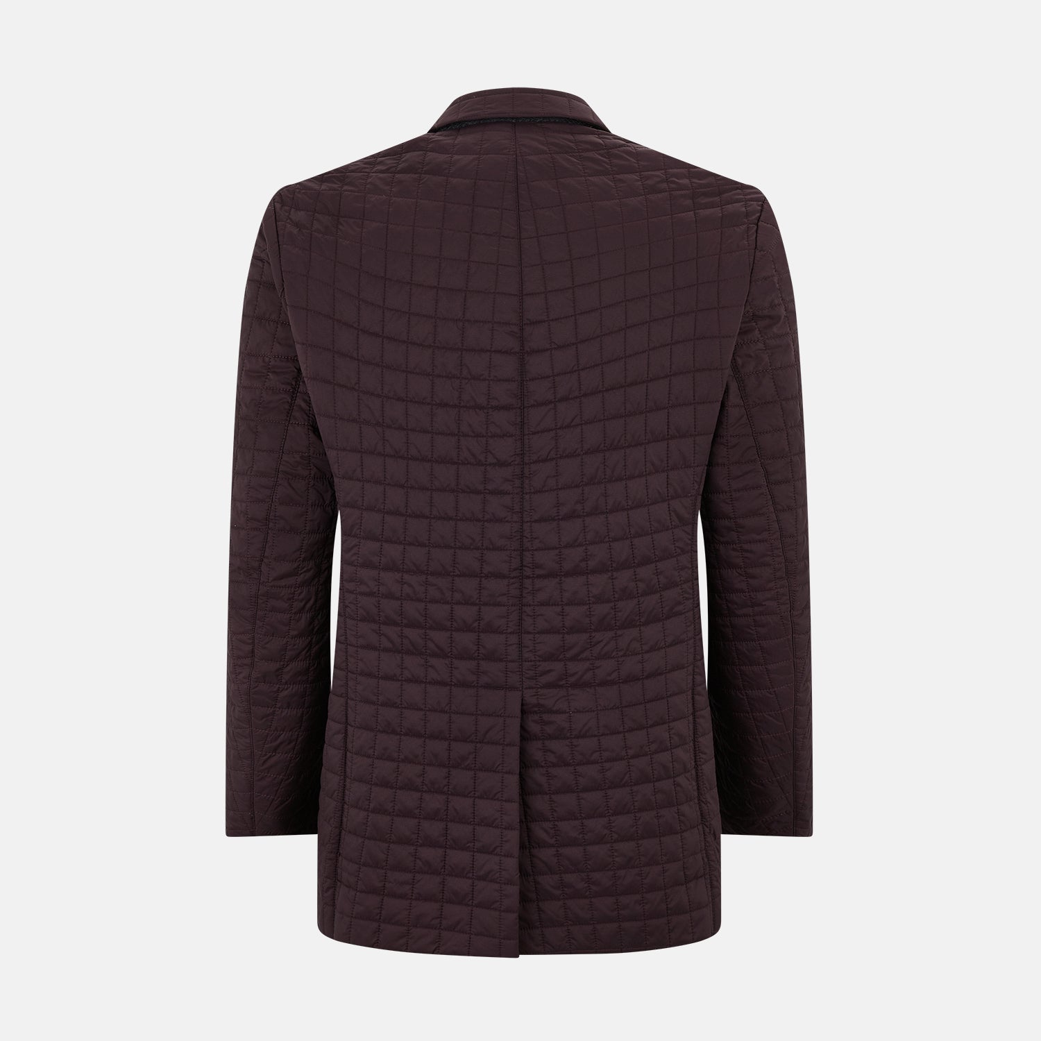 Image 3 of product The Fulham Burgundy Single-Breasted Quilted Blazer by Turnbull & Asser features a grid pattern, notch lapel, three buttons, and three front pockets. Shown on a plain white background—ideal for the modern gentleman.