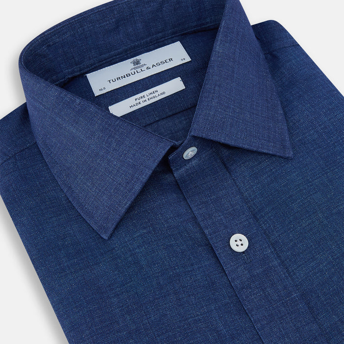 Navy Linen Mayfair Shirt Image 1
