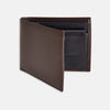 View 1 of product The Turnbull & Asser Brown Bill Coin Wallet is open to reveal its black interior with a coin pocket. The empty wallet is shown against a plain white background.