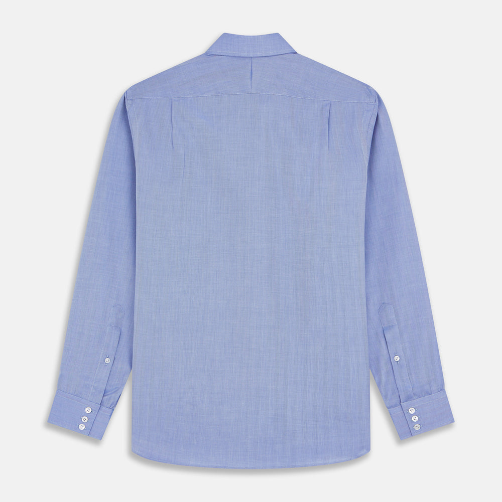 Blue Herringbone Tailored Fit Shirt With Kent Collar