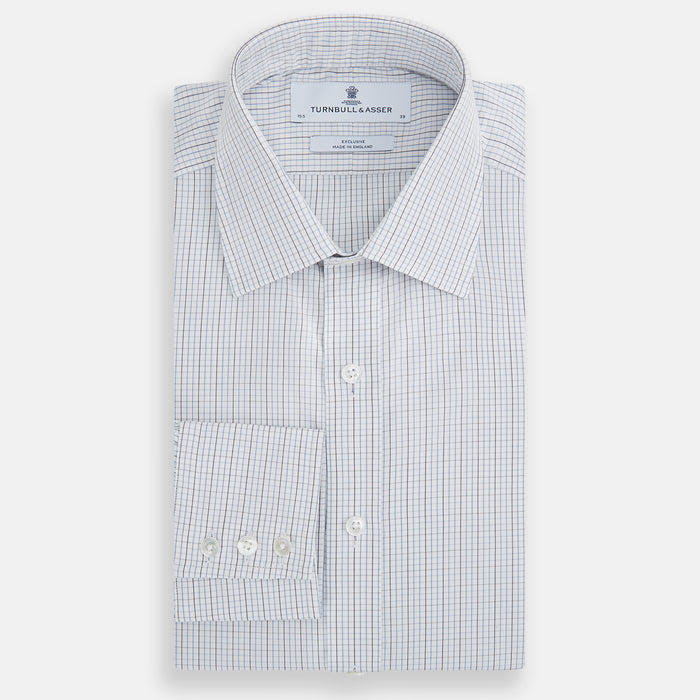 Pale Blue and Grey Grid Check Mayfair Shirt Image 4