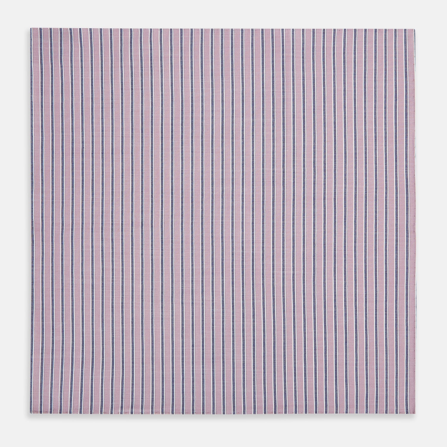 Image 3 of product The Antique Pink Ticking Stripe Hand-Rolled Handkerchief by Turnbull & Asser features vertical stripes in antique pink, white, and navy blue, shown flat against a white background.