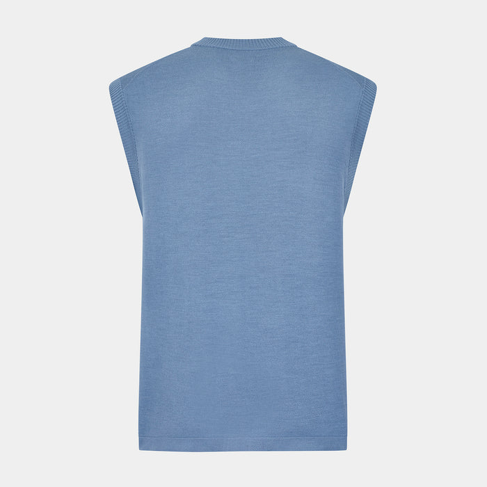 Pale Blue Fine Merino V-Neck Vest Image 2