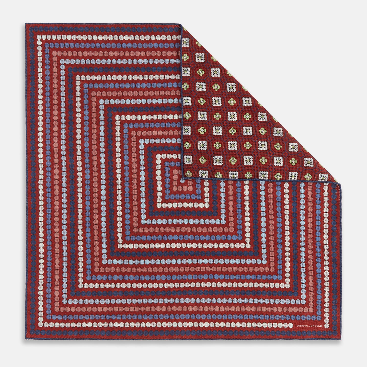 Image 11 of product Red Dots and Floral Tile Double-Sided Silk Pocket Square