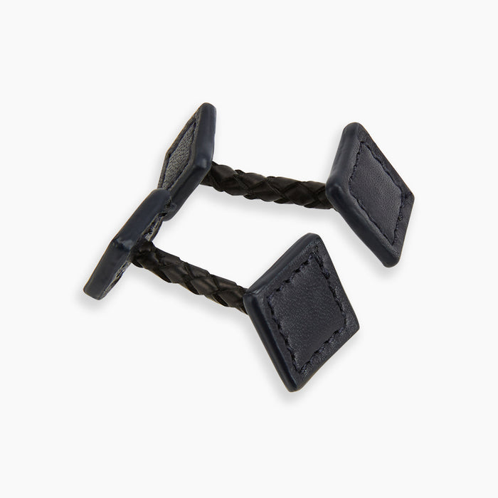 Navy Leather Cufflinks Image 4