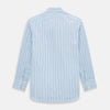 View 3 of product The Navy and Blue Combination Check Mayfair Shirt by Turnbull & Asser features a light blue base with a grid of thin dark blue lines, long sleeves, a pointed collar, and is neatly displayed on a plain white background.