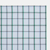 View 2 of product The Turnbull & Asser Hand Rolled Blue and Green Tattersall Check Handkerchief—a white cotton pocket square with blue, green, and black check pattern—is neatly displayed on a plain white background.