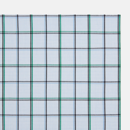 Hand Rolled Blue and Green Tattersall Check Handkerchief