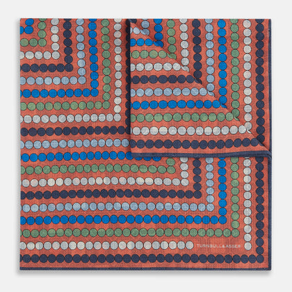 Orange Dots and Floral Tile Double-Sided Silk Pocket Square Image 5