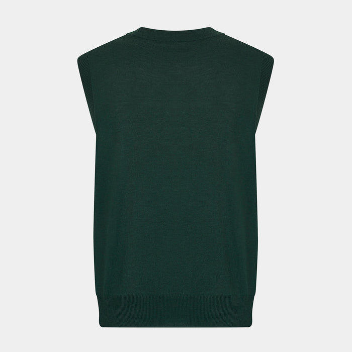 Forest Green Fine Merino V-Neck Sleeveless Cardigan Image 2