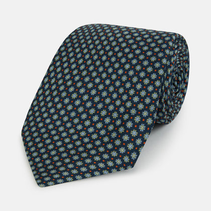 Navy Geometric Floral Silk Tie