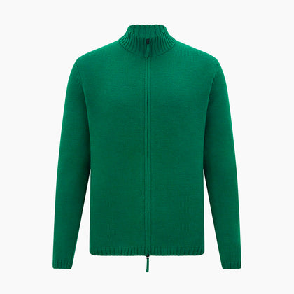 Forest Green Merino High Neck Zipped Cardigan Image 4