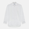 View 1 of product The Die Another Day Inspired Voile Dress Shirt by Turnbull & Asser features a white pleated front, button-down closure, and classic collar—laid flat on white to showcase its timeless James Bond style.