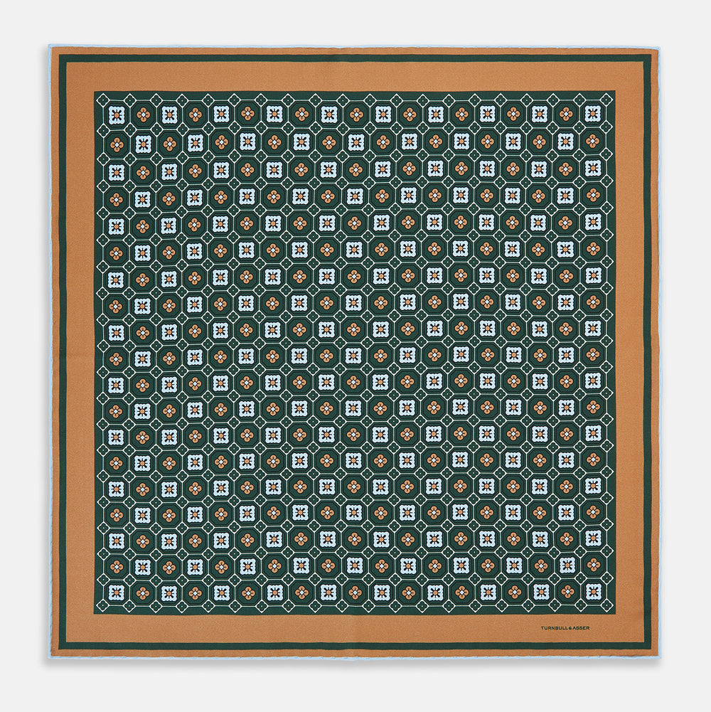 Forest Green Floral Tile Silk Pocket Square