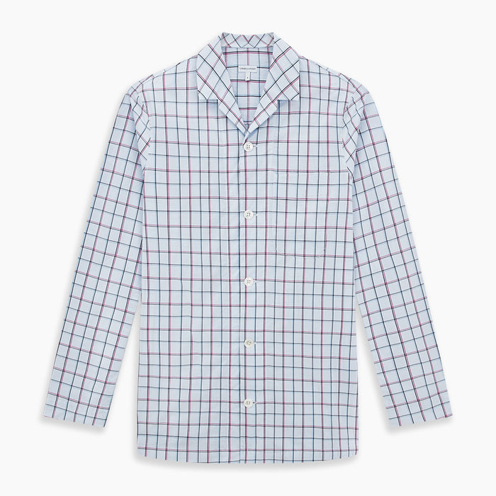 Burgundy and Blue Check Pyjama Shirt Image 6