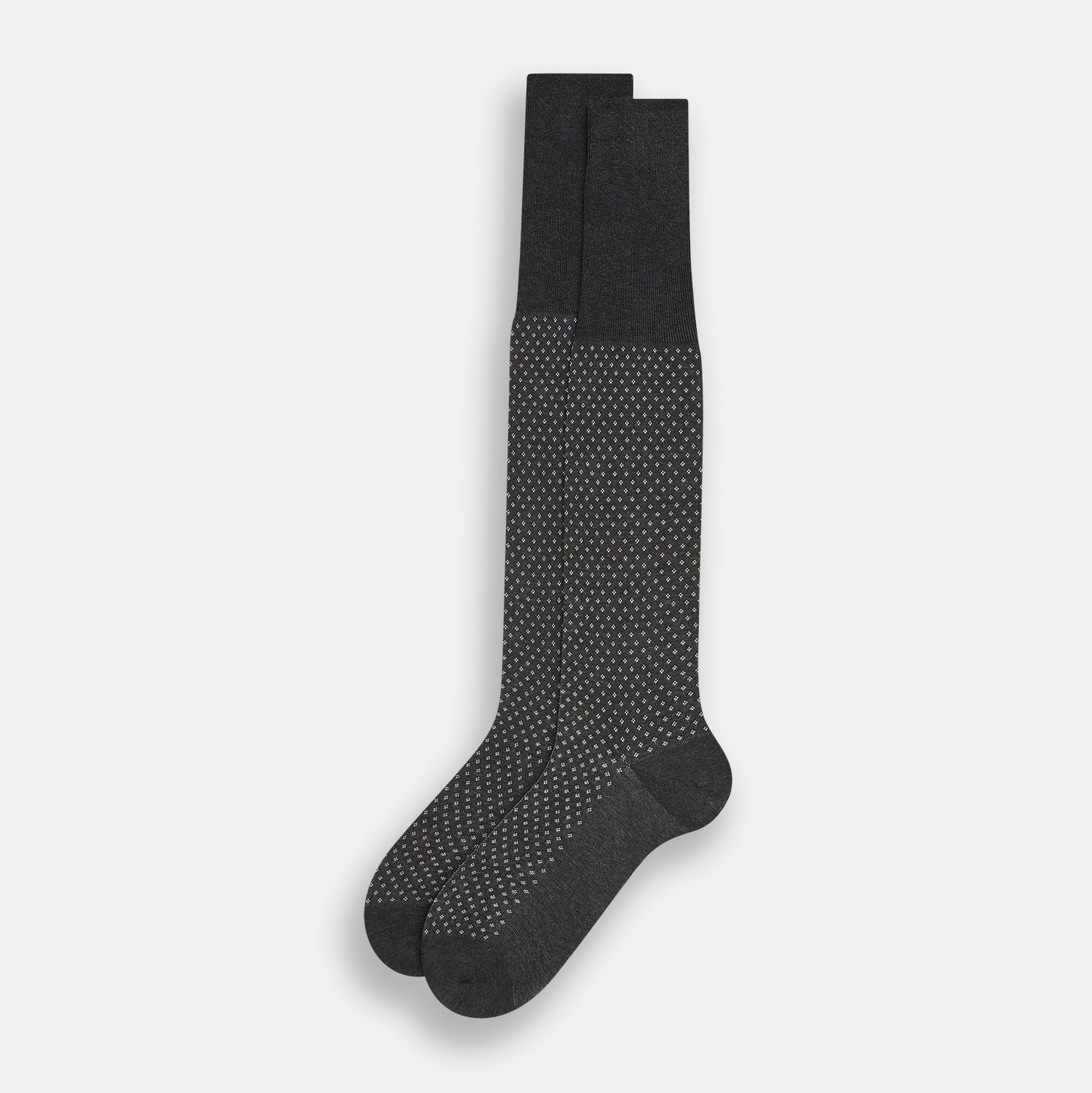 View 2 of product A single Grey Motif Long Sock by Turnbull & Asser, featuring a subtle pattern, is displayed on a plain white background.