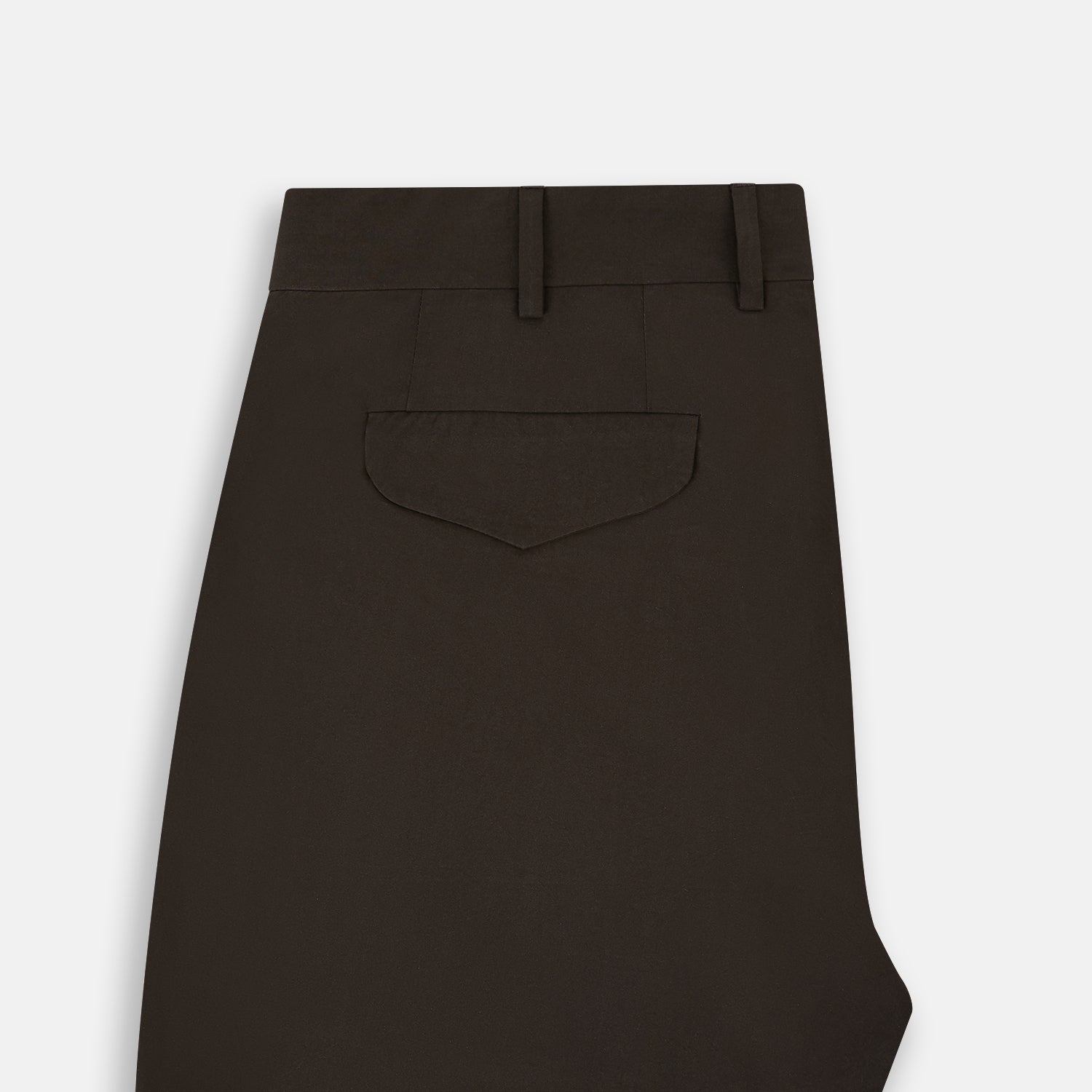 View 13 of product A pair of straight-leg Moss Green Winston Trousers by Turnbull & Asser in high-twist cotton with belt loops, button closure, and side pockets, displayed on a plain white background.