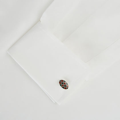 Forest Green and Burgundy Checkered Oval Enamel Chain Cufflinks Image 2