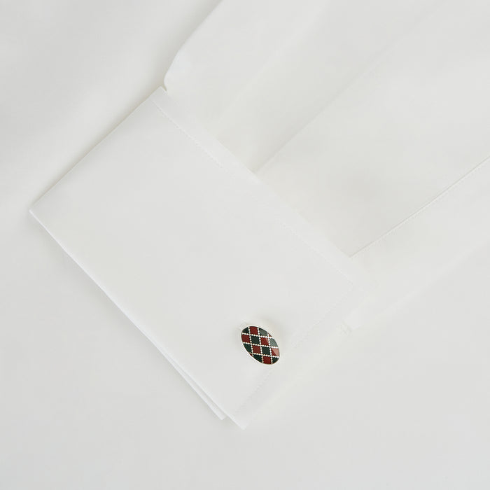 Forest Green and Burgundy Checkered Oval Enamel Chain Cufflinks Image 2