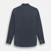 View 3 of product The Turnbull & Asser Navy Melange Wide Stripe Westminster Shirt features a classic collar, buttoned cuffs, and a tailored fit, showcasing British craftsmanship. Laid flat on a white background.