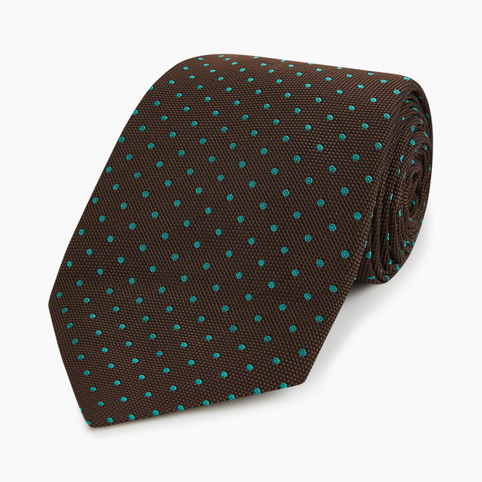 Green and Brown Micro Dot Silk Tie Image 4