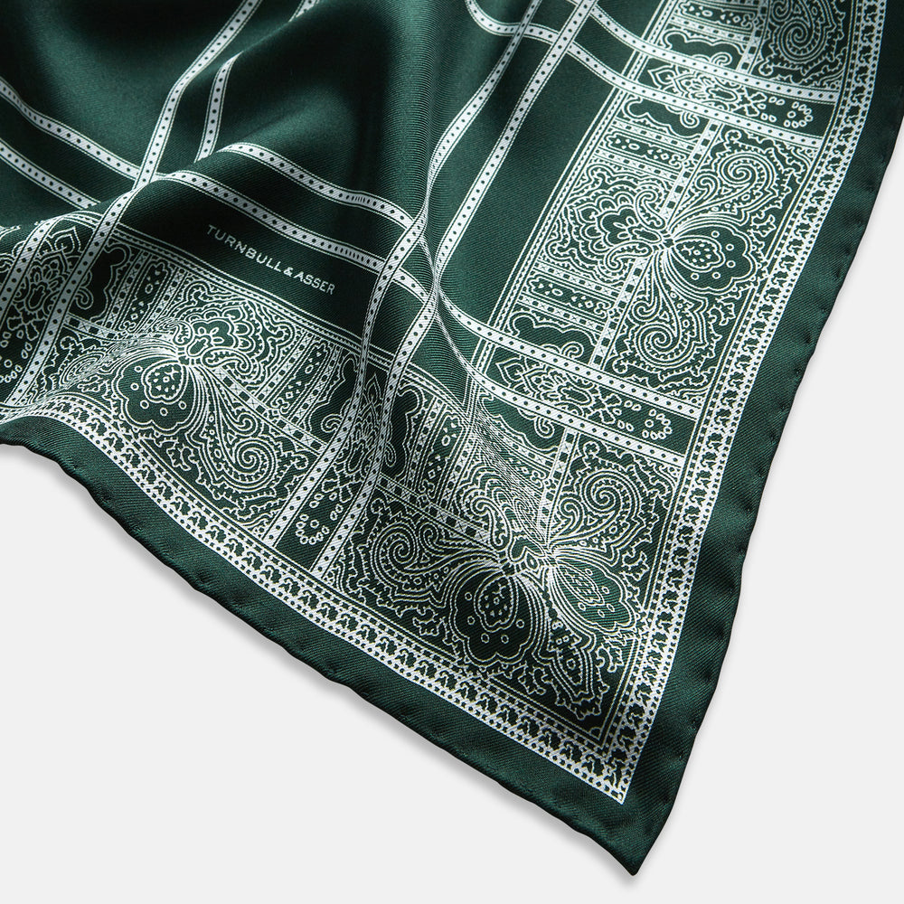 Forest Green Paisley Bandana Patterned Silk Pocket Square