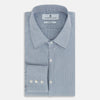 View 5 of product The Turnbull & Asser Blue and Brown Micro Shadow Check Westminster Shirt features a refined collar and white buttons, showcasing timeless British craftsmanship.