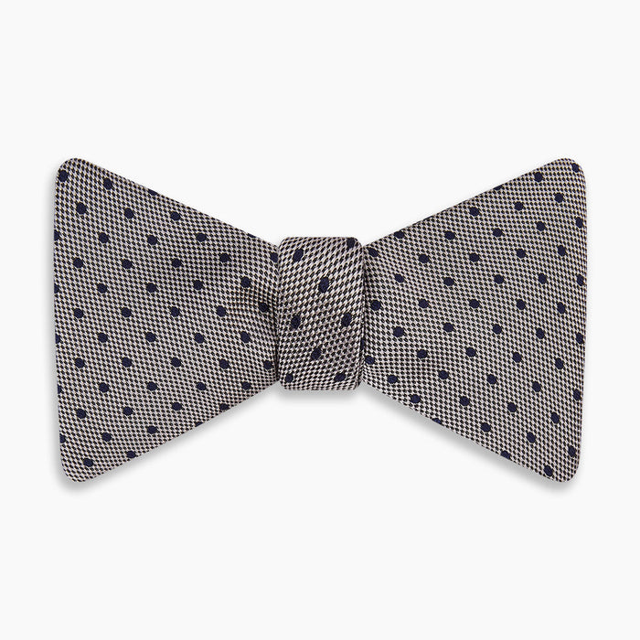Navy and Silver Micro Dot Silk Bow Tie Image 3