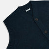 View 2 of product The Turnbull & Asser Dark Green Melange Cashmere Sleeveless Cardigan features ribbed edges, two front pockets, and a round neckline, presented against a plain white background.