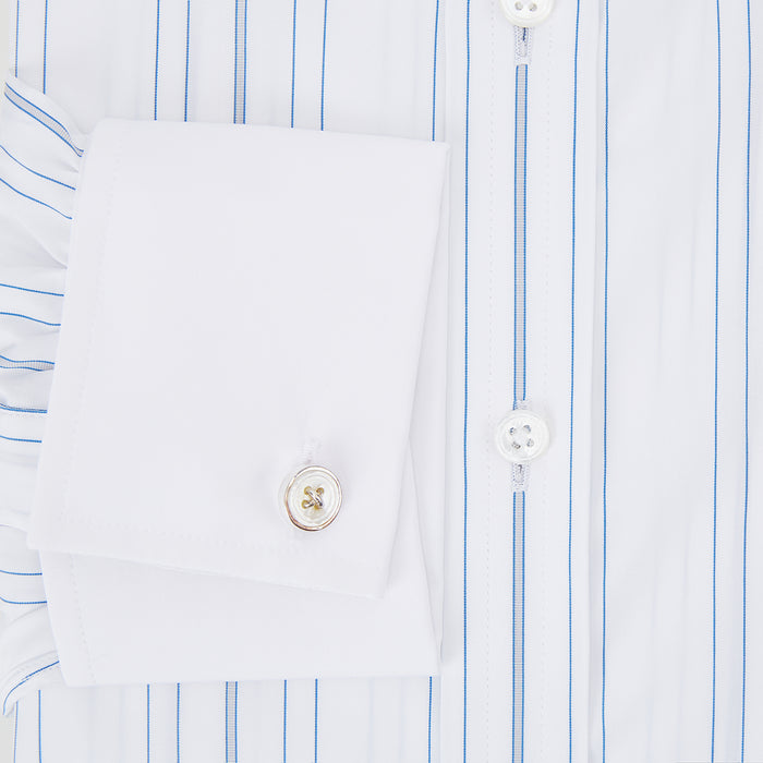 Pale Blue Multi Stripe Shirt with Contrast Collar and Double Cuffs Image 3