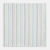View 3 of product The Turnbull & Asser Yellow Multi Double Pinstripe Hand-Rolled Handkerchief features white fabric with thin blue, green, yellow, and gray stripes. Meticulously hand-rolled edges showcase the superior English craftsmanship.