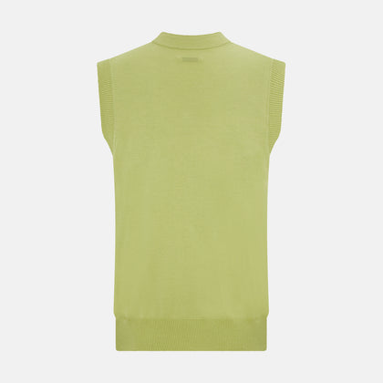 Melon Green Fine Merino V-Neck Sleeveless Cardigan Image 2