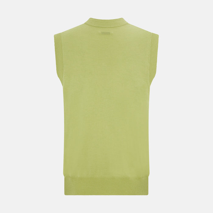Melon Green Fine Merino V-Neck Sleeveless Cardigan Image 2