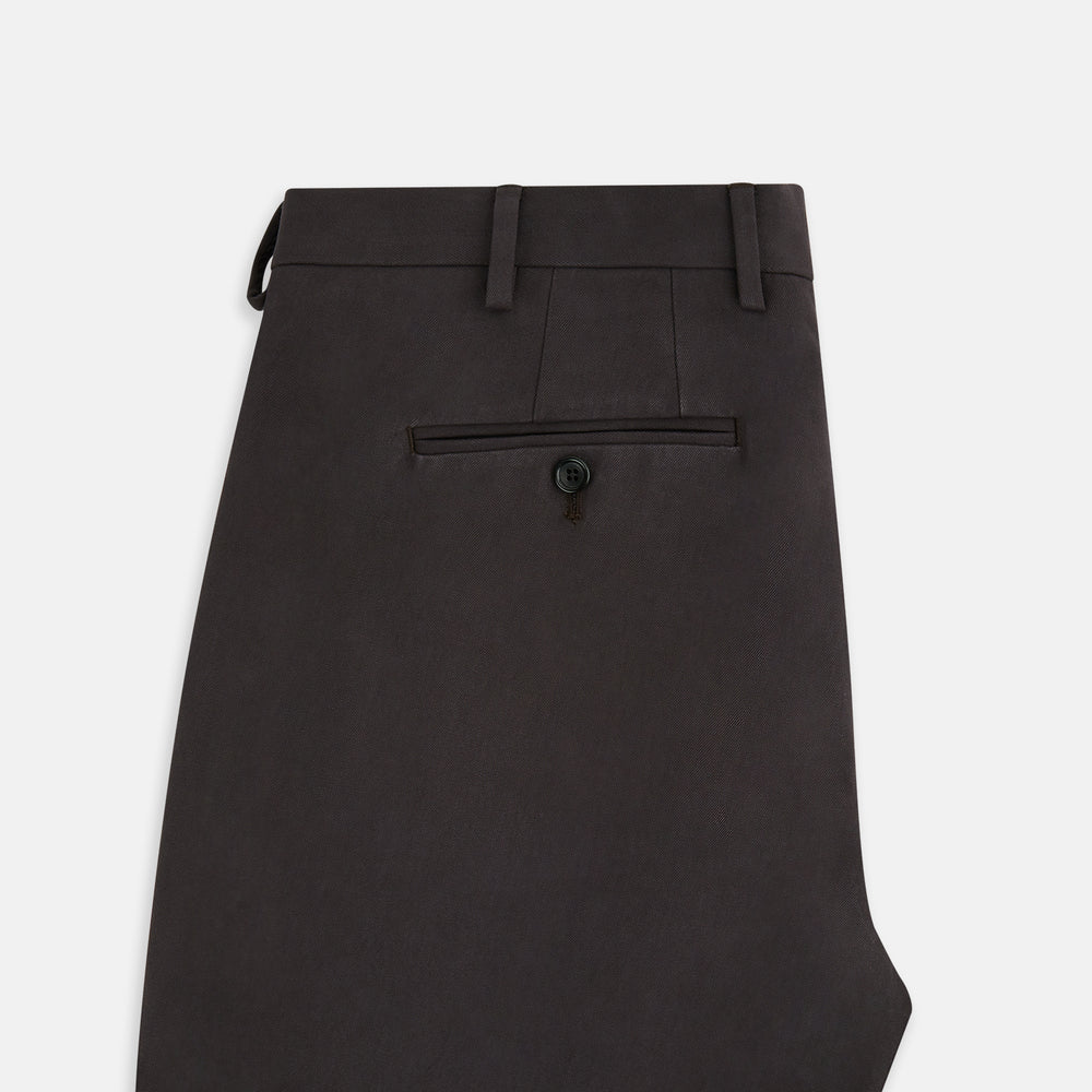 The Brown Henry B Trousers by Turnbull & Asser are straight-leg trousers made from premium Italian cotton, with belt loops, front button and zipper closure, shown against a plain white background.