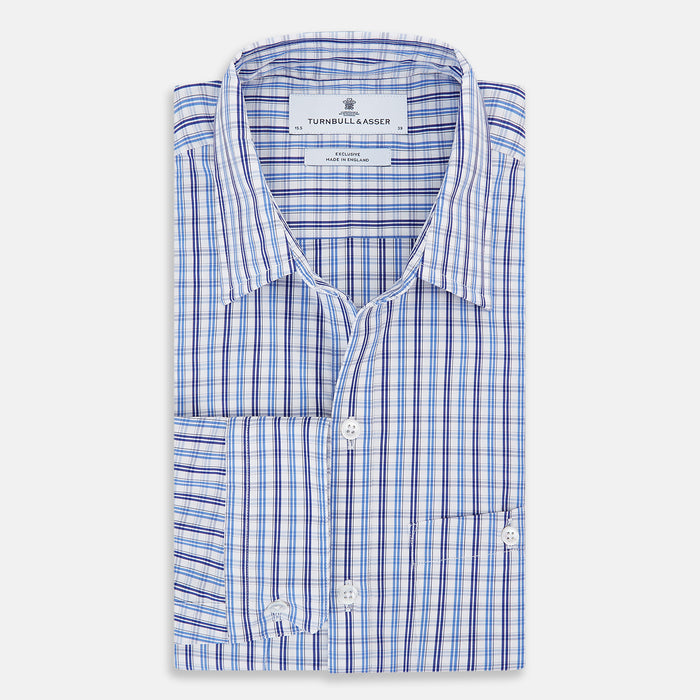 Blue and Navy Multi Check Piccadilly Shirt Image 4
