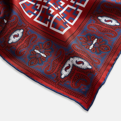 Red Square-Patterned and Paisley Patterned Silk Pocket Square Image 6